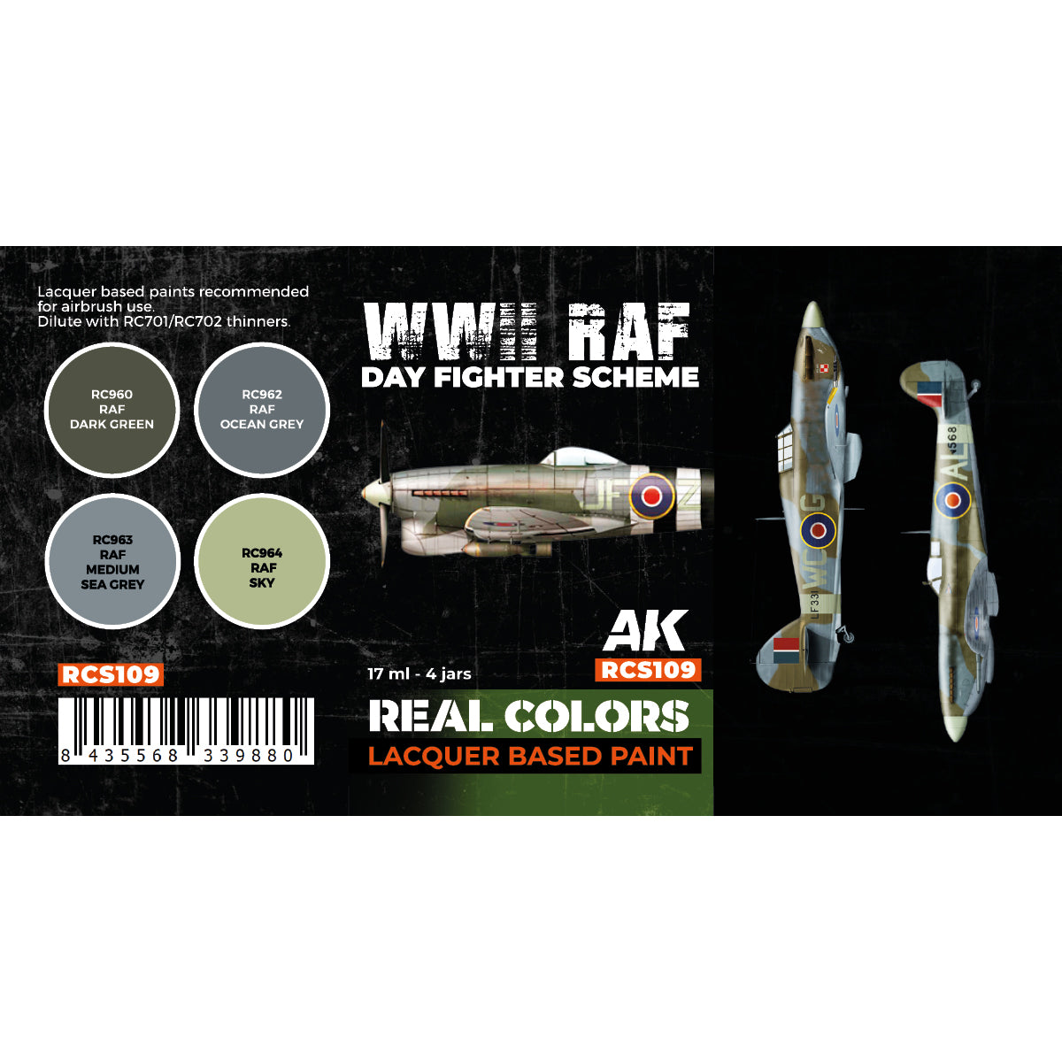 AK-Interactive: Real Colors Lacquer Paint Set WWII RAF Day Fighter Scheme (4 colors)